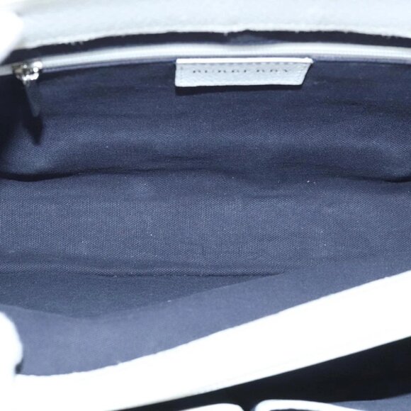 BURBERRY Hand Bag Canvas White Navy Silver Auth 91265 - Picture 12 of 15